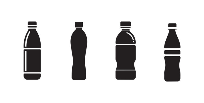 Water bottle black soild silhouette bundle isolated on white background, clip art logo icon set