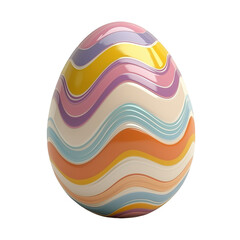 Obraz premium Realistic Easter Egg with Colorful Wavy Pastel Stripes Isolated on transparent background 