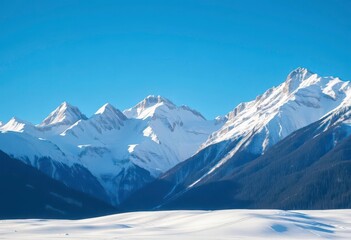 Majestic snow-capped peaks under a clear winter sky, highland, mountainous