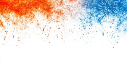 Obraz premium Vibrant Fireworks Display in Red and Blue against White Background
