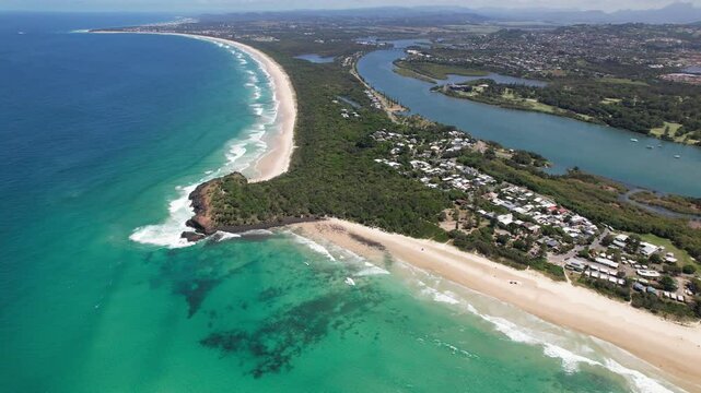 Fingal Headland And Tweed River On Fingal Head Coast In New South Wales, Australia. aerial shot