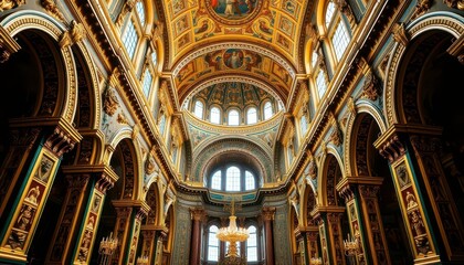 Obraz premium Opulent gilded interior of St Petersburg cathedral, intricate details, soaring arches, history, worship