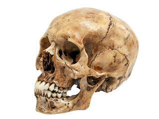 Obraz premium A Detailed View of a Human Skull: Anatomy, Age, and History