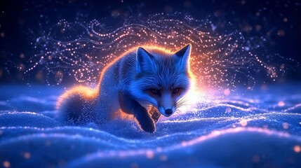 Bright Red Fox Running Through Snow in a Winter Wonderland Scene