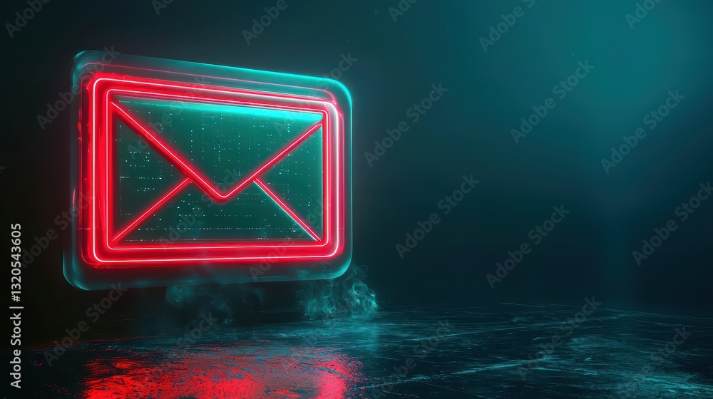 Poster bright neon sign displaying red and green light in a futuristic setting representing advanced email 