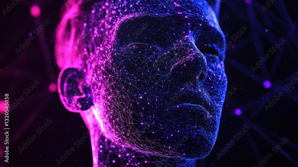 Poster human head with network of connected lines representing ai filtering social media content in the dig