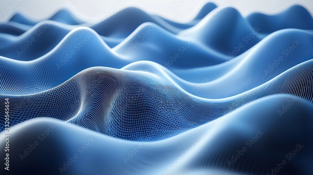 Poster an abstract depiction of textured blue undulating wave formations