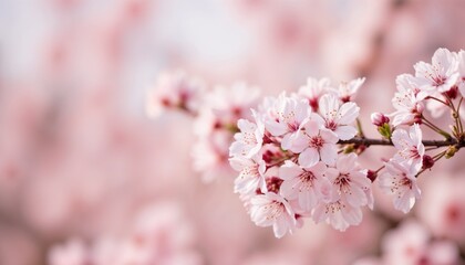 Fototapeta premium Soft pink cherry blossoms blooming on a tree branch in springtime