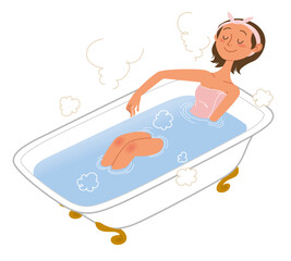 猫足のバスタブと女性