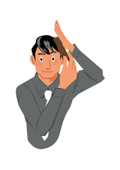 髪型を整える男性