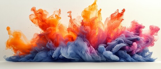 Vibrant Controlled Explosion of Ink in Vermilion and Navy Blue