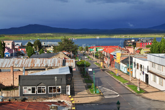 Puerto Natales, Patagonia, Chile - 18 Dec 2019. Panoramic view of Puerto Natales, Chile