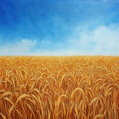 Fototapeta premium Golden wheat field under blue sky