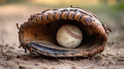 Baseball glove and ball on ground (1)