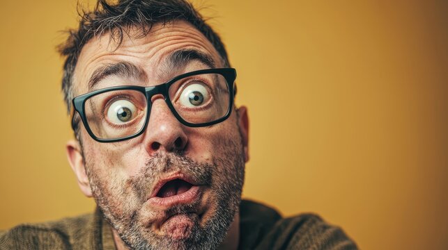 Humorous meme template concept featuring a man with glasses displaying exaggerated expressions for creative humor