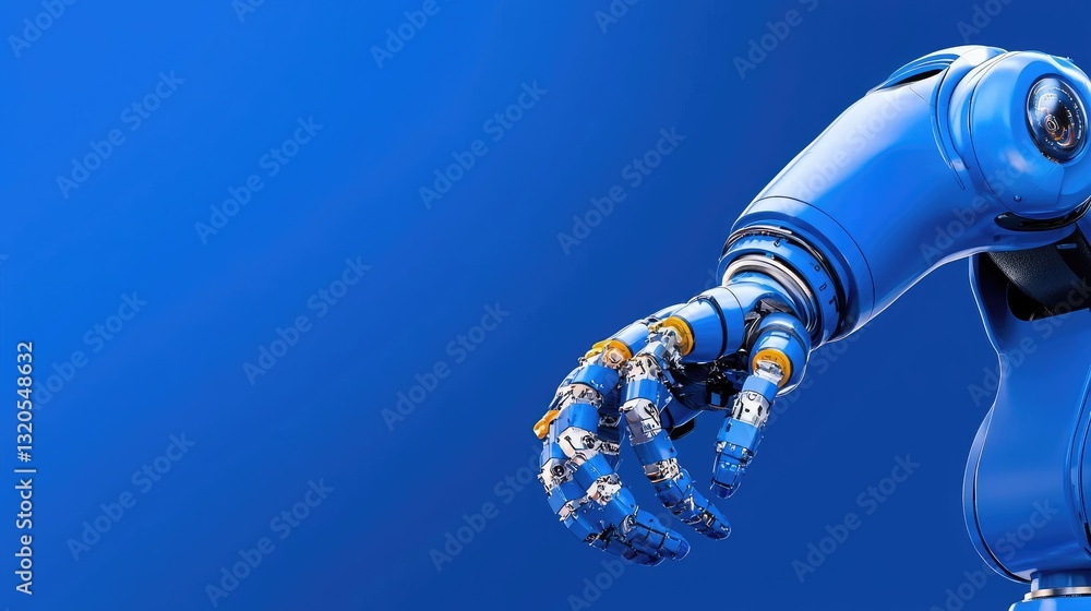 Poster exploring robotic technology innovations industrial setting digital art futuristic aesthetic close-u