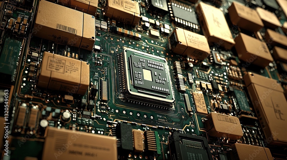Poster a complex and intricate close up view of a circuit board