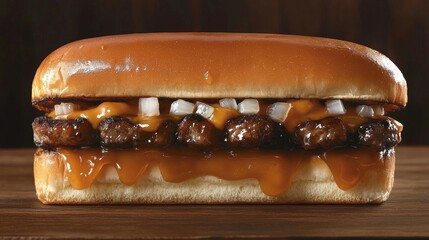 Bison burger with blue cheese and caramelized onions, isolated. --chaos 20 --ar 16:9 --quality 2 --v 6.1 Job ID: ae920085-0798-4f43-bedc-dc968801a49c