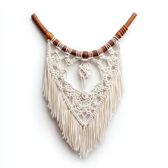 Bohemian Macrame Wall Hanging with Natural Wood Accents, Generative AI.