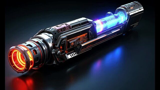 Legendary Laser Blaster and Bright Neon Sword with Futuristic, Sci-Fi Inspired Glow
