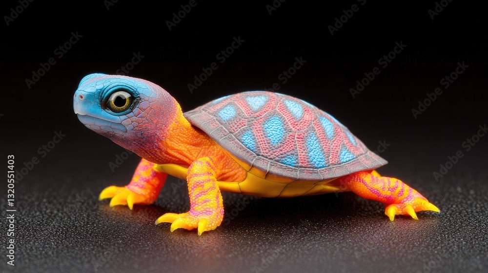 Poster colorful cartoon turtle model studio setting toy display bright environment close-up view whimsical 