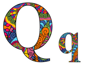 Vector image letter of the English alphabet with colorful vintage hand drawn pattern isolated on transparent background