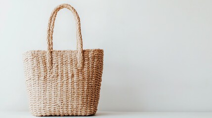Fototapeta premium Woven Beach Bag Still Life Shot on Clean Background for Summer Style