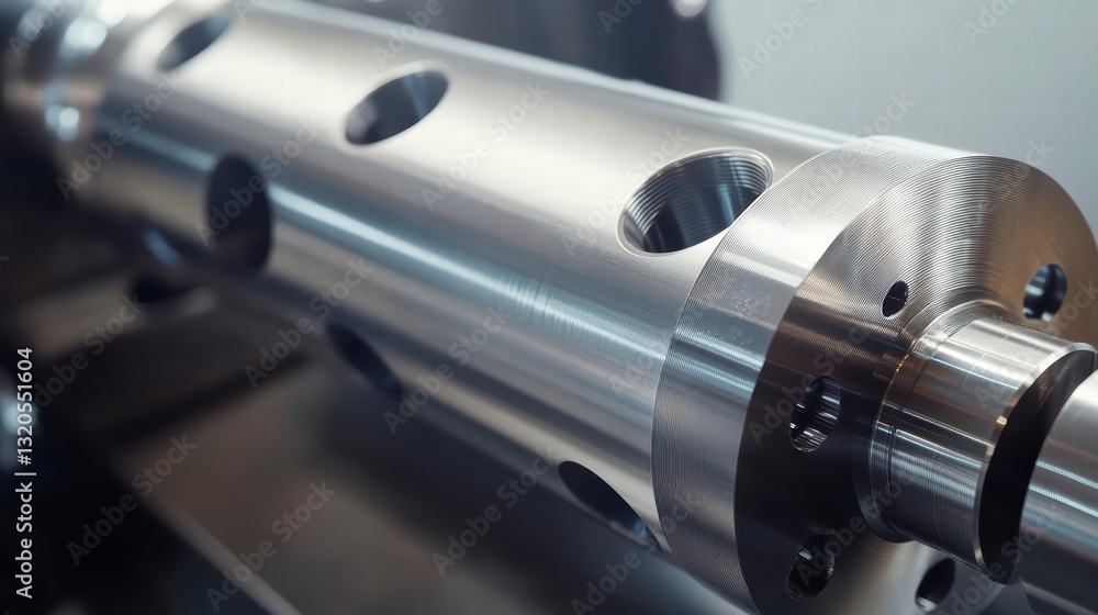 Poster precision machining: a close-up view of a precisely engineered metal component, showcasing intricate