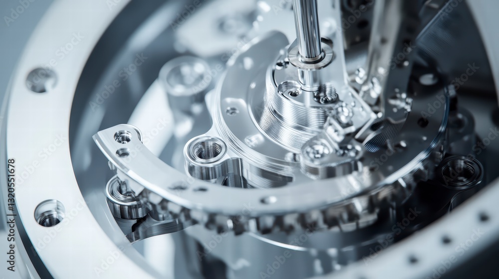 Poster precision engineering: a close-up, detailed view of intricate machinery showcasing gears, cogs, and 