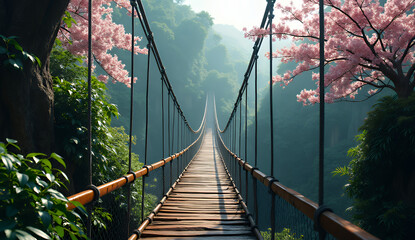 Fototapeta premium A suspension bridge that continues endlessly through the forest