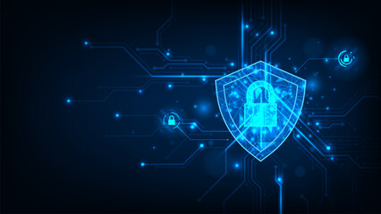 Abstract technology cyber security online concept. Blue technology background