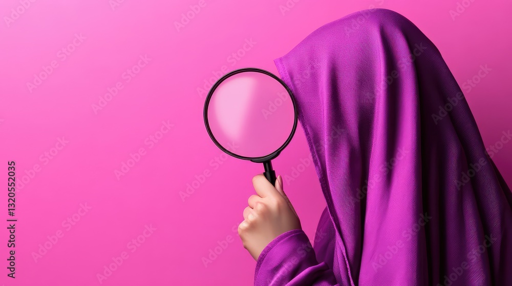 Poster exploring mysteries with a magnifying glass urban setting creative concept minimalist environment cl