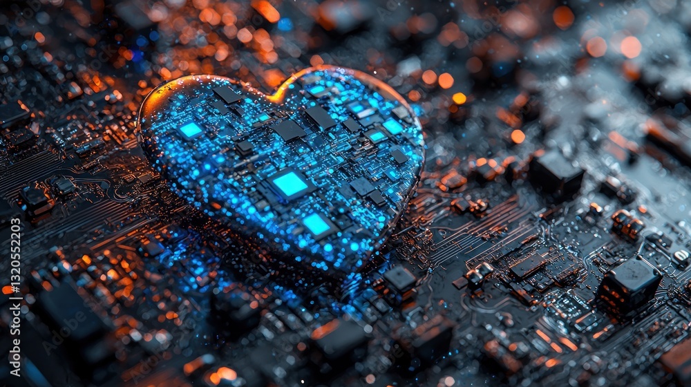 Aufkleber a glowing circuit heart design representing technology and data