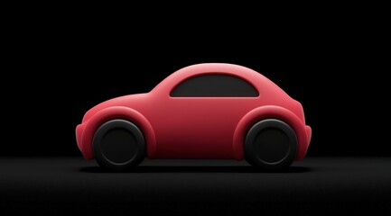 Fototapeta premium Red Toy Car on Black Background with Soft Light and Shadows