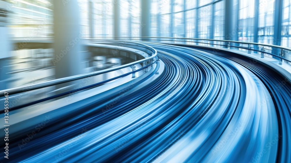Poster train moving through a dynamic cityscape representing urban development and modern transportation sy