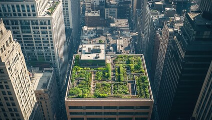 Obraz premium Urban Rooftop Garden Green Maze Cityscape Aerial View