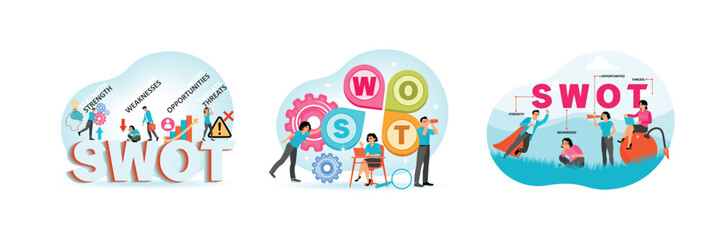 SWOT Analysis Concept. Business Strategy for Planning Projects. Businessman Posing Outdoors.