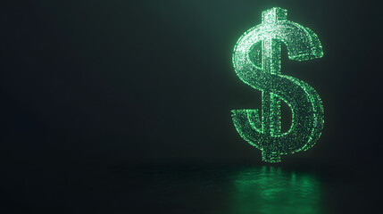 3D render of multiple green glowing dollar signs, symbolizing wealth, financial growth, prosperity, and economic success in a modern, digitalized world.
