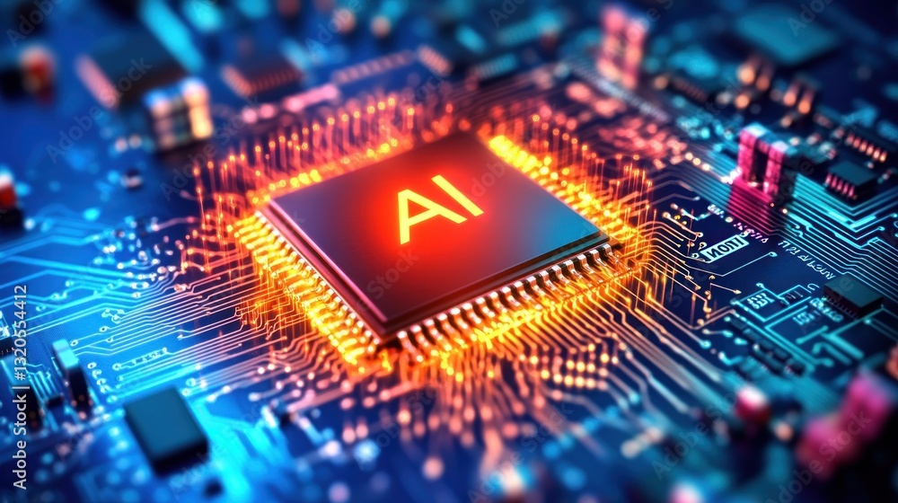 Aufkleber a brightly illuminated computer chip shows artificial intelligence advancement