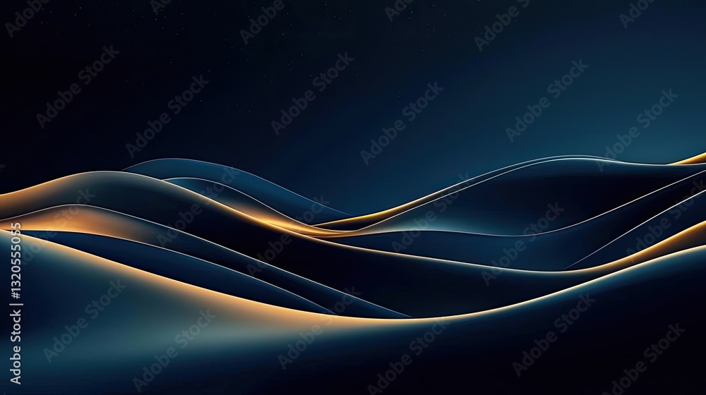 Poster dramatic nighttime abstract background idea. abstract waves with flowing lines and soft golden accen