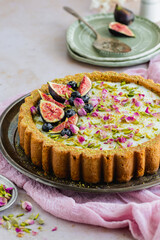 Pistachio Mahalabia Custard Cake View Close-Up