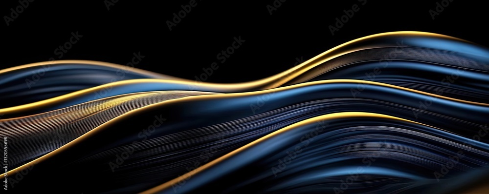 Poster dramatic nighttime abstract background idea. elegant flowing lines in blue and gold create a mesmeri