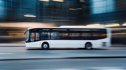 White Bus in Motion Blur on City Street