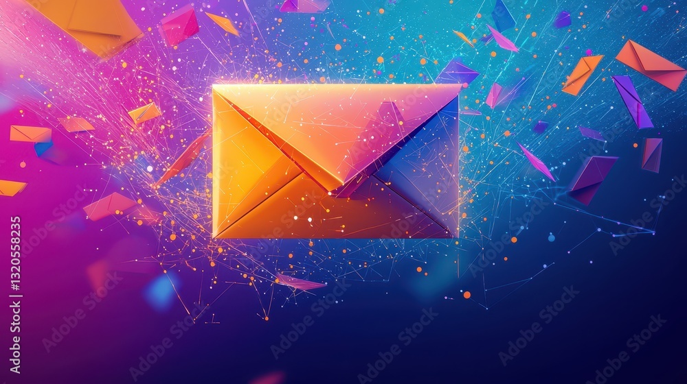 Poster bright colorful envelope set against a vibrant background showcasing best practices in email design 
