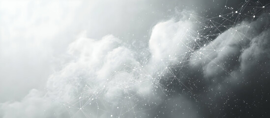 Abstract black and white background with interconnected dots.