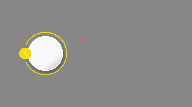 animated video of  3, 5 and 6 steps   circle shape shape with multicolor label for marketing infographic on white and grey background, 4k