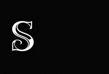 Vintage art deco style black & white letter S on black background, antique, design element