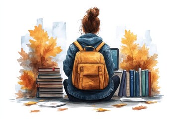 A student learning about online safety with a laptop and educational materials. Generative AI