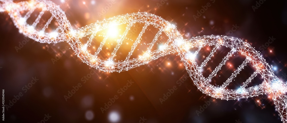 Poster a glowing dna double helix with sparkling elements, representing the beauty and complexity of geneti