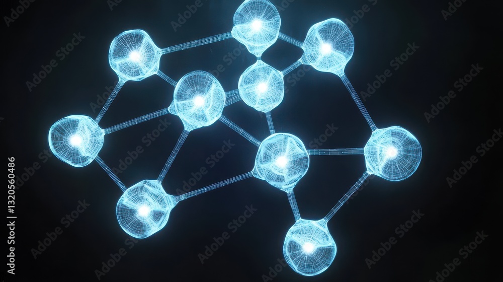 Poster a stunning molecule with glowing blue lights symbolizing advanced technology and workflow optimizati